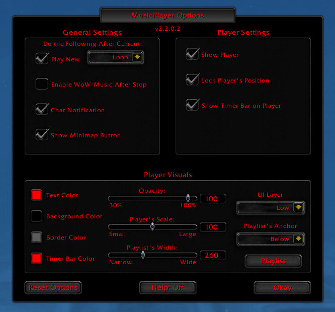<p>Options Window</p>